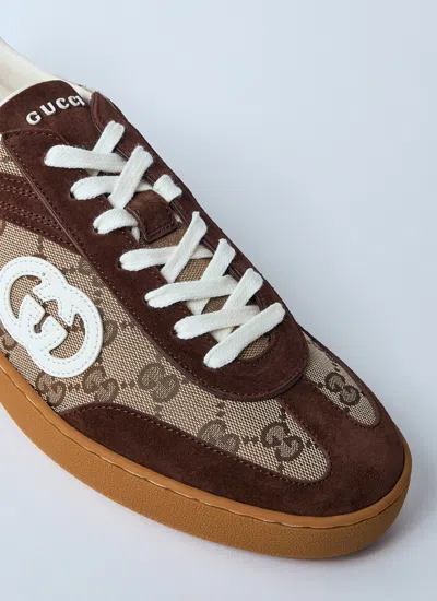 Gucci Men G75 Low-top Supreme Gg Fabric And Suede Sneakers In Brown