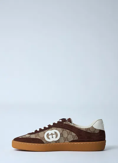 Gucci Men G75 Low-top Supreme Gg Fabric And Suede Sneakers In Brown