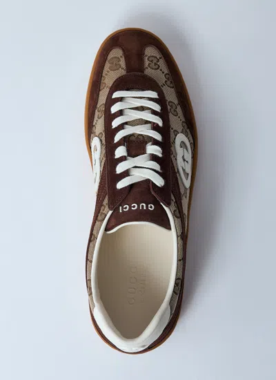 Gucci Men G75 Low-top Supreme Gg Fabric And Suede Sneakers In Brown