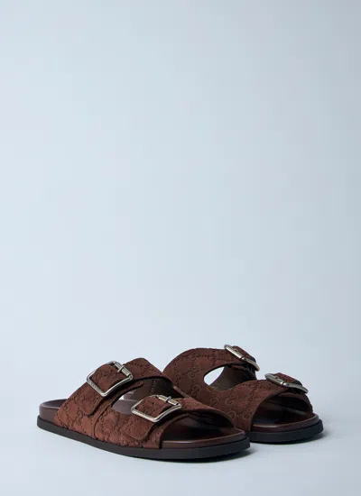 Gucci Suede Slide Sandals Open Toe In Brown
