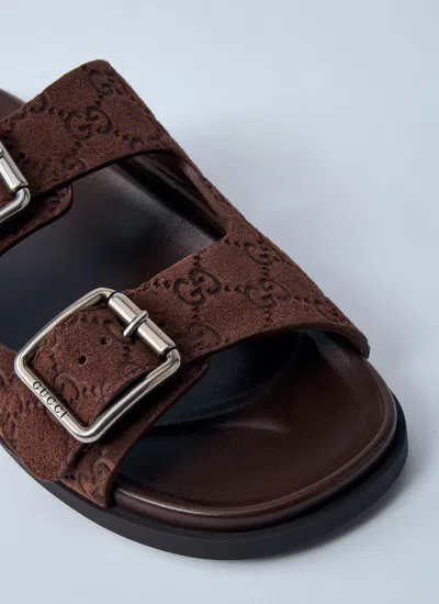Gucci Suede Slide Sandals Open Toe In Brown