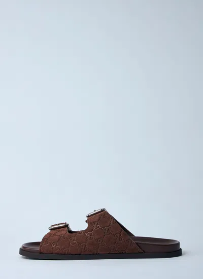 Gucci Suede Slide Sandals Open Toe In Brown