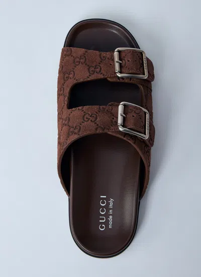 Gucci Suede Slide Sandals Open Toe In Brown