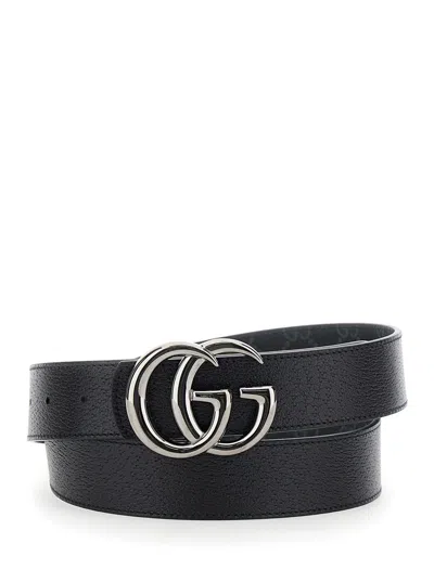 Gucci Reversible Gg Marmont Belt In Black