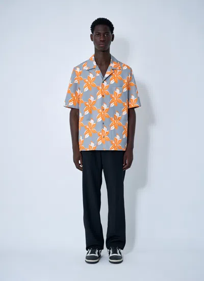 Gucci Multicolor Bowling Shirt With Cuban Collar And All-over Floral Print In Cotton Man In Gray