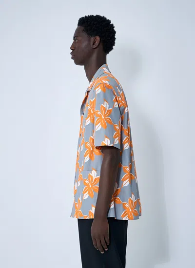Gucci Multicolor Bowling Shirt With Cuban Collar And All-over Floral Print In Cotton Man In Gray