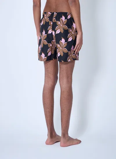 Gucci Multicolor Swimsuit With Drawstring And All-over Floral Print In Tech Fabric Man