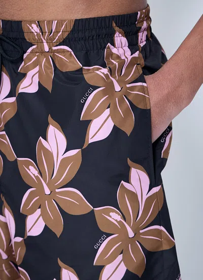 Gucci Multicolor Swimsuit With Drawstring And All-over Floral Print In Tech Fabric Man