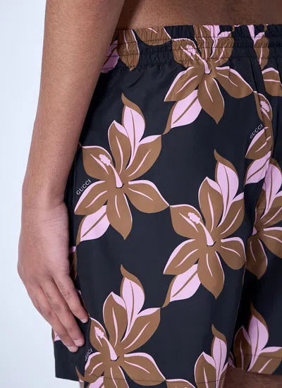 Gucci Multicolor Swimsuit With Drawstring And All-over Floral Print In Tech Fabric Man