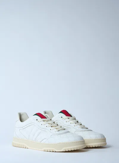 Gucci Men Re-web Leather Sneakers In White