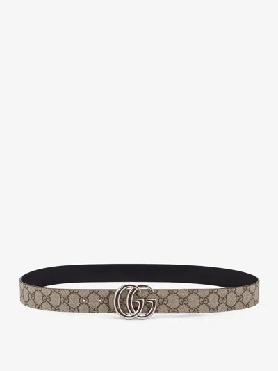 Gucci Men Reversible Leather And Supreme Gg Fabric Belt In Gray