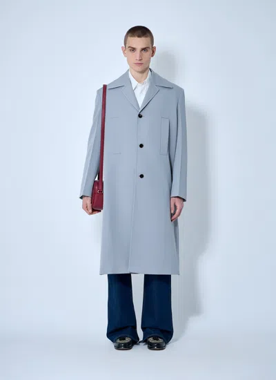 Gucci Men Single-breasted Wool Coat In Blue