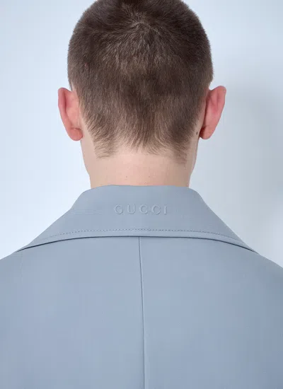 Gucci Men Single-breasted Wool Coat In Blue