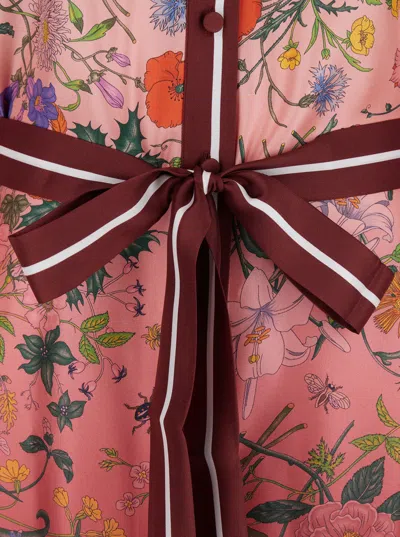 Gucci Bordeaux Gradient Dress With Removable Belt And All-over Flora Print In Silk Woman In Multi