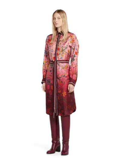 Gucci Bordeaux Gradient Dress With Removable Belt And All-over Flora Print In Silk Woman In Multi