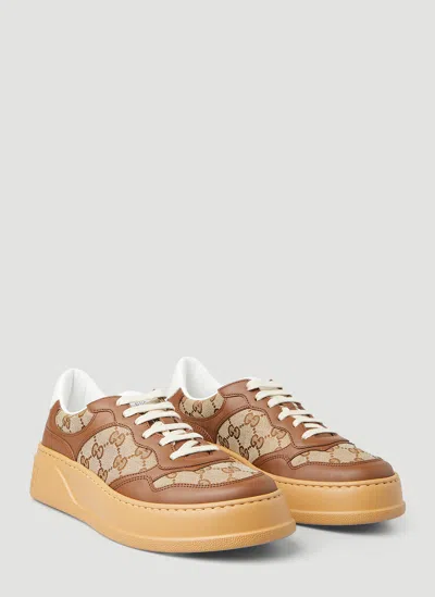 Gucci Textured Leather Sneakers With Branded Chunky Outsole In Brown