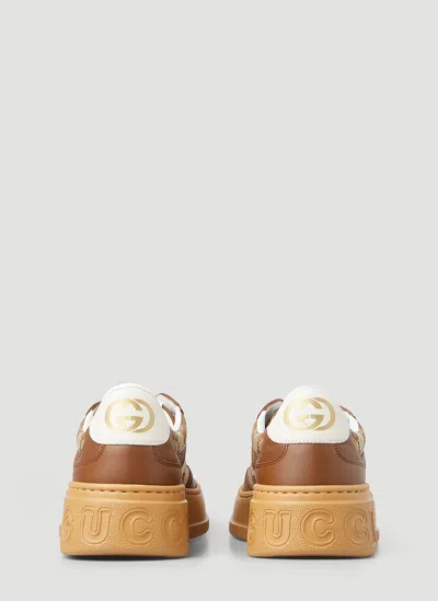 Gucci Textured Leather Sneakers With Branded Chunky Outsole In Brown