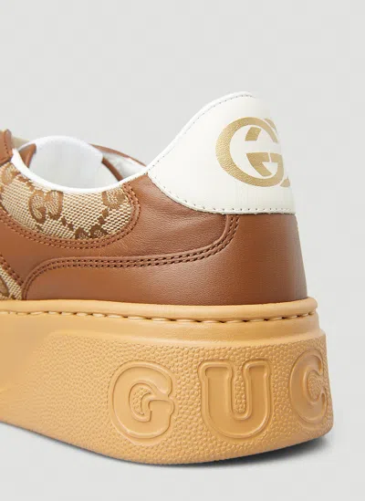 Gucci Textured Leather Sneakers With Branded Chunky Outsole In Brown