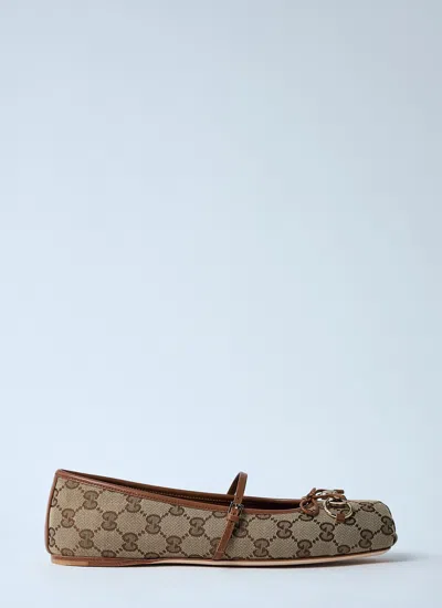 Gucci Women Gg Fabric Ballerinas With Iconic Horsebit In Brown