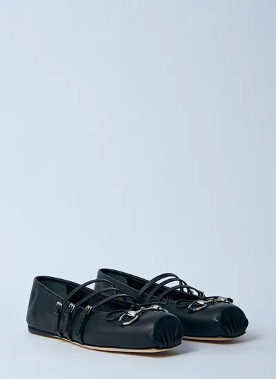Gucci Ppa Leather Ballet Flats With Horsebit In Black