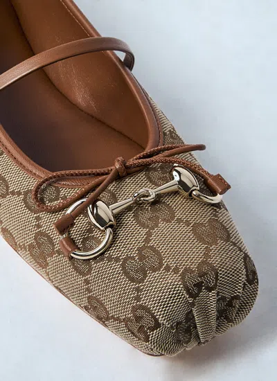 Gucci Women Gg Fabric Ballerinas With Iconic Horsebit In Brown