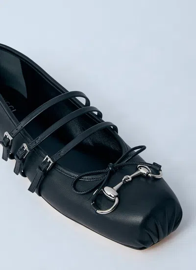 Gucci Ppa Leather Ballet Flats With Horsebit In Black