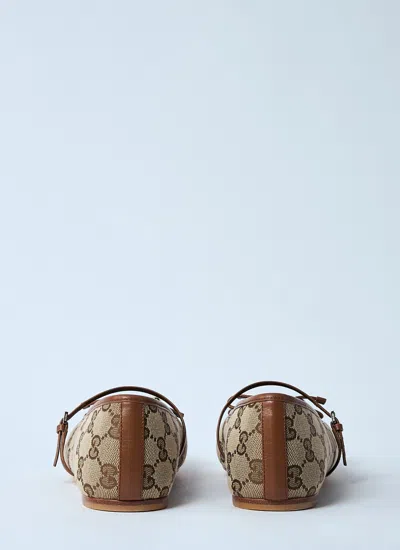 Gucci Women Gg Fabric Ballerinas With Iconic Horsebit In Brown