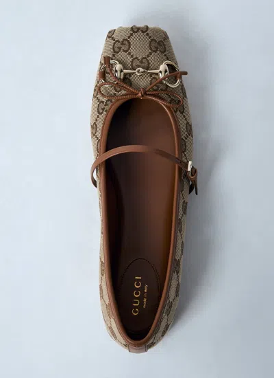 Gucci Women Gg Fabric Ballerinas With Iconic Horsebit In Brown