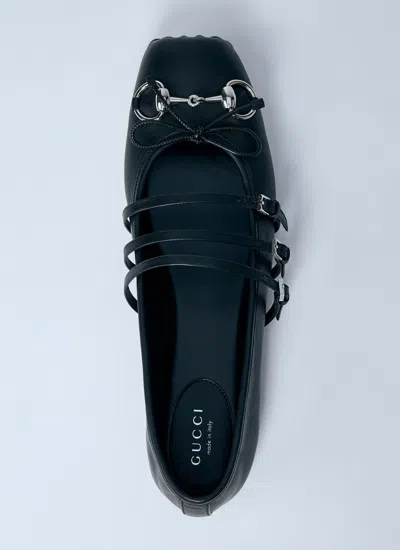 Gucci Ppa Leather Ballet Flats With Horsebit In Black