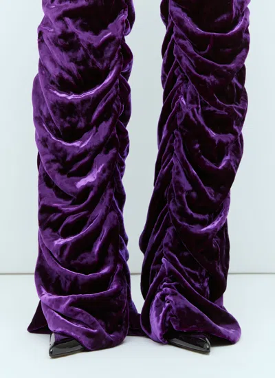 Gucci Sculpted High-waisted Velvet Pant With Ruched Detailing In Purple
