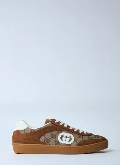 Gucci Brown G75 Sneaker In Suede And Gg Fabric Women In Multi