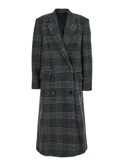 Isabel Marant Étoile Double-breasted Grey Plaid Coat With Structured Silhouette In Gray