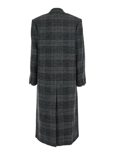 Isabel Marant Étoile Double-breasted Grey Plaid Coat With Structured Silhouette In Gray