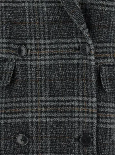 Isabel Marant Étoile Double-breasted Grey Plaid Coat With Structured Silhouette In Gray