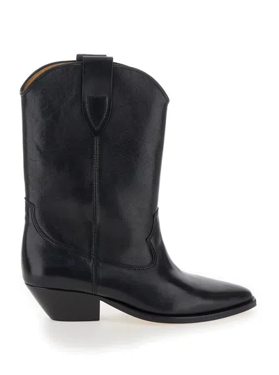 Isabel Marant Duerto Gz Pointed Toe Mid-calf Leather Boots In Black