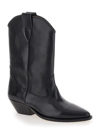 Isabel Marant Duerto Gz Pointed Toe Mid-calf Leather Boots In Black