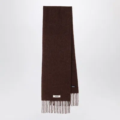 Jacquemus Carro Scarf With Soft Texture And Fringed Edges In Brown