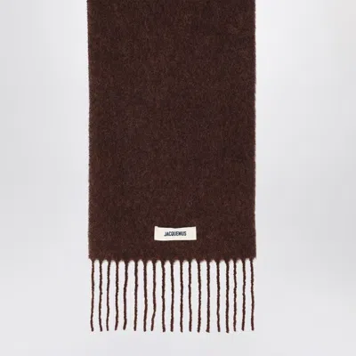 Jacquemus Carro Scarf With Soft Texture And Fringed Edges In Brown