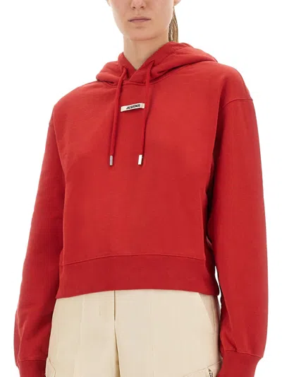 Jacquemus Le Hoodie Gros Grain Cotton Hoodie In Red