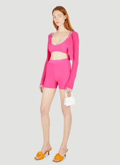 Jacquemus Le Short Arancia Ribbed Biker Shorts In Pink