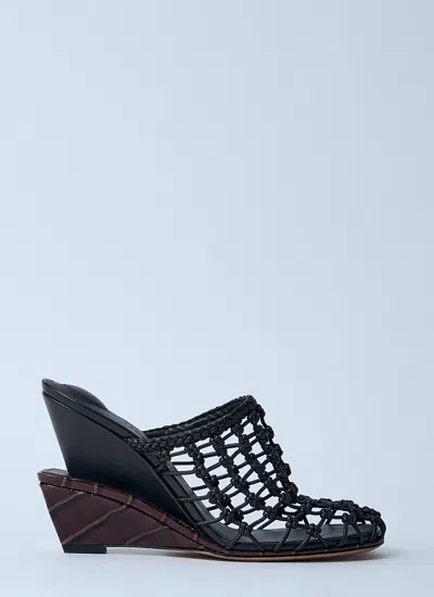 Jacquemus Les Doubles Tresses Croc-embossed Wedge Mules In Black
