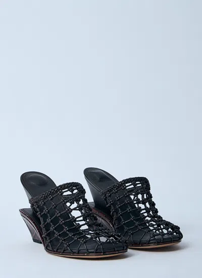 Jacquemus Les Doubles Tresses Croc-embossed Wedge Mules In Black