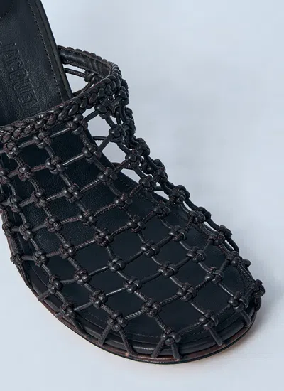 Jacquemus Les Doubles Tresses Croc-embossed Wedge Mules In Black