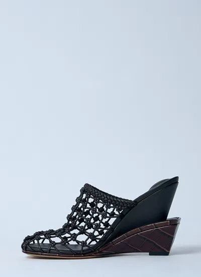Jacquemus Les Doubles Tresses Croc-embossed Wedge Mules In Black