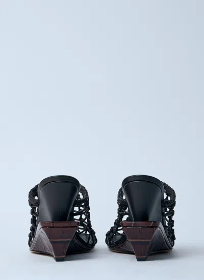 Jacquemus Les Doubles Tresses Croc-embossed Wedge Mules In Black