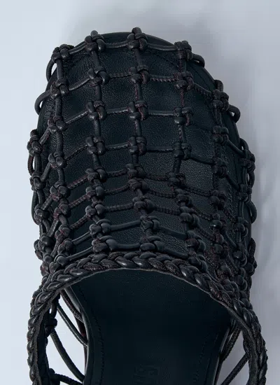 Jacquemus Les Doubles Tresses Croc-embossed Wedge Mules In Black