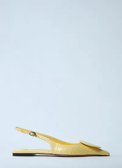 Jacquemus Quilted Buckle Flat Pointed Toe Shoes In Yellow
