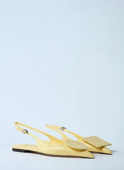 Jacquemus Quilted Buckle Flat Pointed Toe Shoes In Yellow