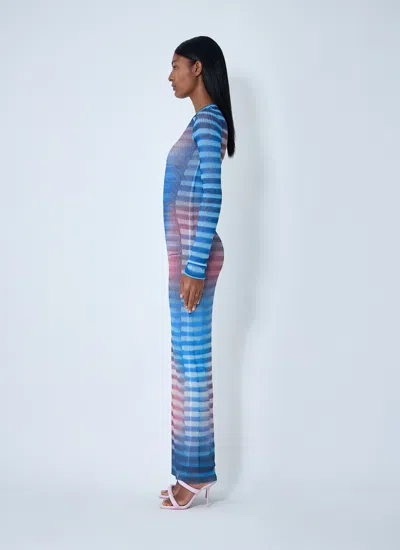 Jean Paul Gaultier Mesh Striped Bodycon Maxi Dress In Blue