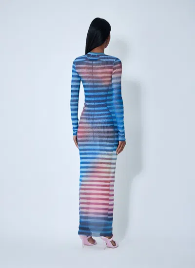 Jean Paul Gaultier Mesh Striped Bodycon Maxi Dress In Blue